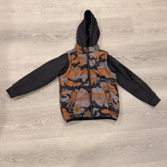 Timberland Boys’ Camo Puffer Vest Jacket w/ Hood & Fleece Sleeves Size M (10/12) - Picture 1 of 5